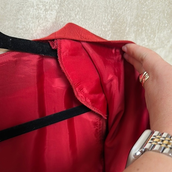 Vintage Asiatica Kansas City Vibrant Red Collarless Blazer with Textured Fabric - Picture 8 of 10